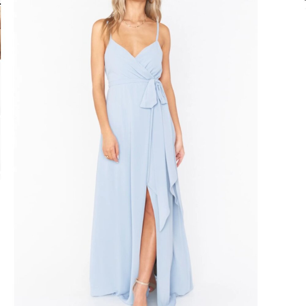 Show Me Your Mumu Liz Maxi Dress, Steel Blue Chiffon, Size S